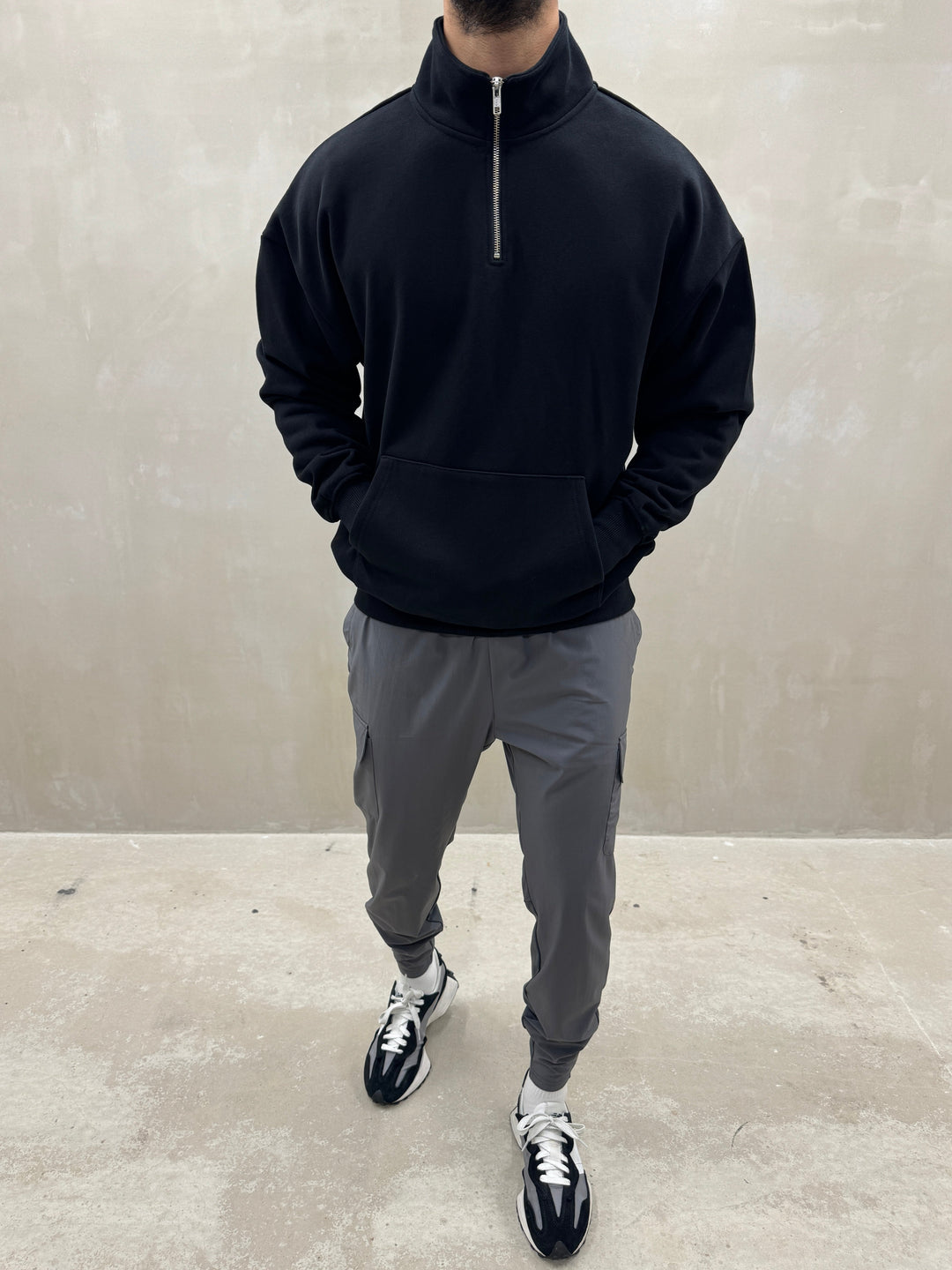 Oversized 1/4 Zip - Obsidian Black