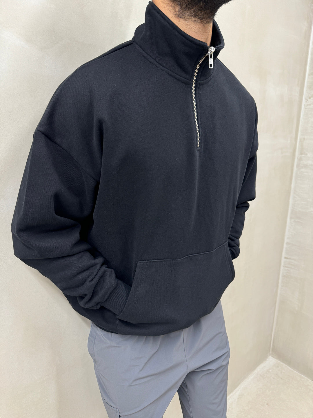 Oversized 1/4 Zip - Obsidian Black