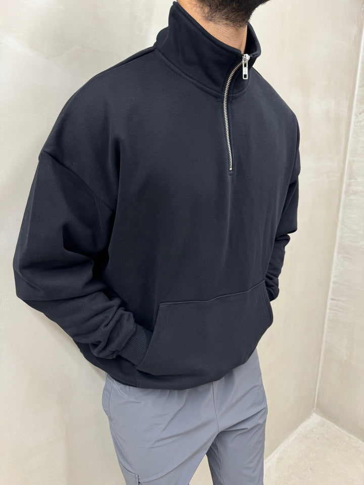 Oversized 1/4 Zip - Obsidian Black