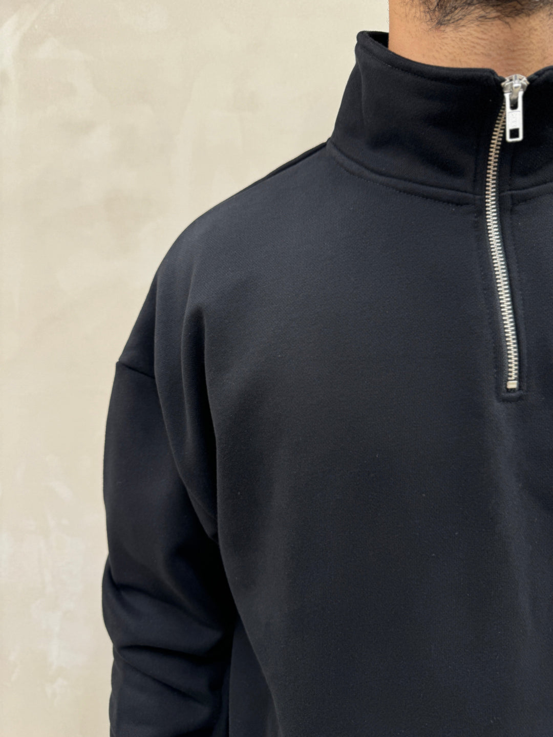 Oversized 1/4 Zip - Obsidian Black