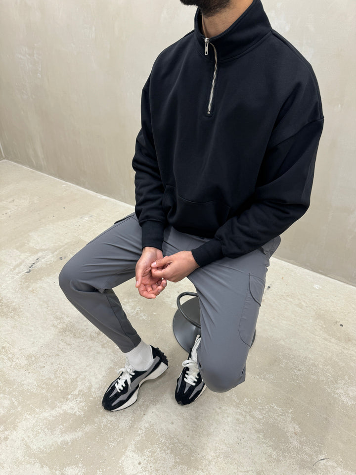 Oversized 1/4 Zip - Obsidian Black