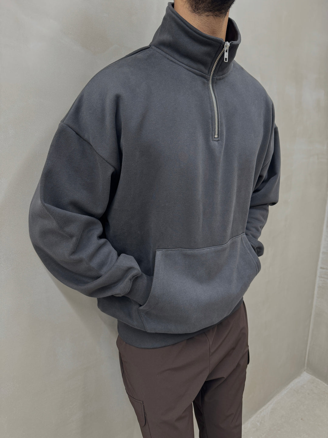 Oversized 1/4 Zip - Graphite Grey